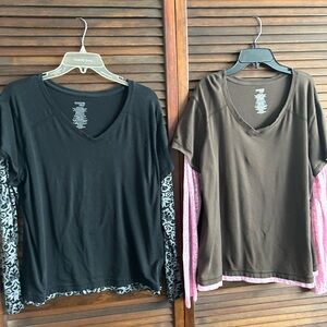 Women's V-Neck Tops - Black and Brown
